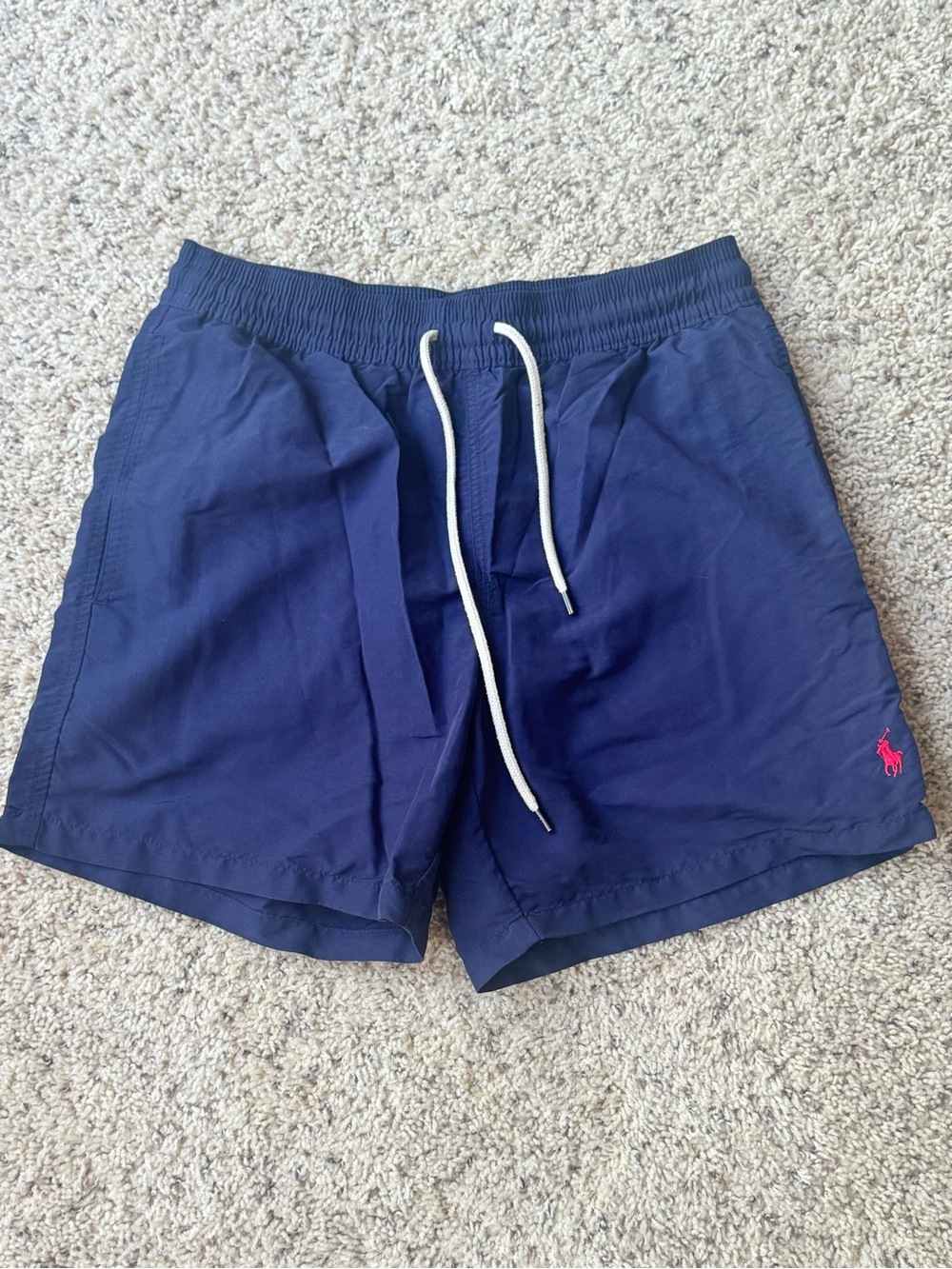 Ralph Lauren Navy Swim Shorts with Pink Pony Accent